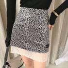 Leopard Print Lace Trim Mini A-line Skirt