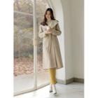 Hooded Woolen Long Wrap Coat With Sash Oatmeal - One Size