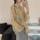 Floral Print Long Sleeve Chiffon Shirt As Shown In Figure - One Size