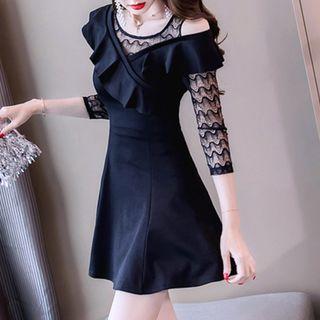 Lace Panel Frilled Trim A-line Dress