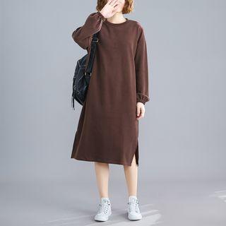 Plain Round-neck Lantern-sleeve Sweatshirt Skirt