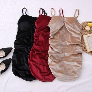 Velvet Ruched Sleeveless Mini Dress