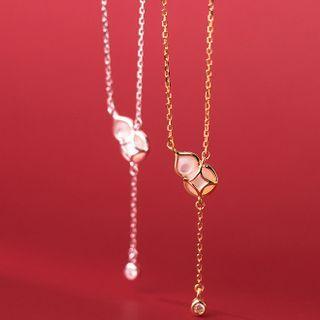 Gourd Shell Rhinestone Pendant Sterling Silver Necklace