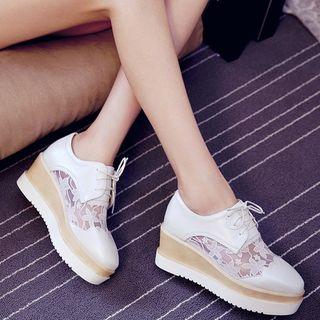 Lace Insert Lace-up Platform Shoes