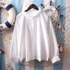 Long-sleeve Frill Trim Mock-neck Shirt White - One Size