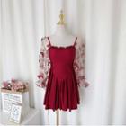 Butterfly Applique Long-sleeve Lace-up Swim Dress