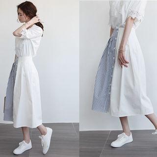 Asymmetric Stripe A-line Long Skirt