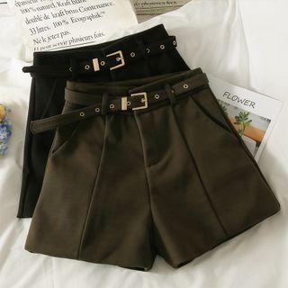 High-waist Wool A-line Shorts With Belt