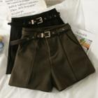 High-waist Wool A-line Shorts With Belt