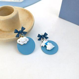 Rabbit Cloud Disc Asymmetrical Alloy Dangle Earring 1 Pair - S925 Silver - Blue - One Size