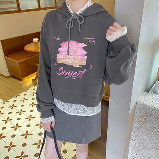 Print Crop Hoodie