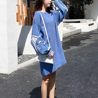 Cat Puff-sleeve Loose-fit Knit Dress