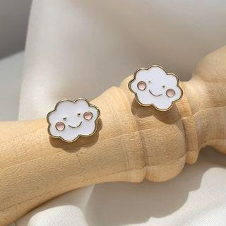 Smiley Face Cloud Stud Earring 1 Pair - White - One Size