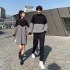 Couple Matching Houndstooth Panel Sweater / Long-sleeve Shift Dress / Straight-fit Pants