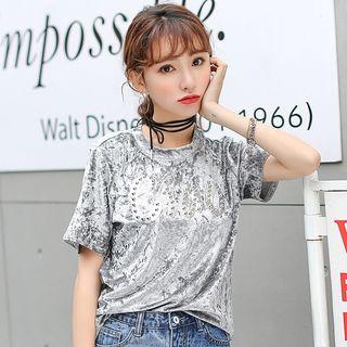 Studded Velvet Short Sleeve T-shirt
