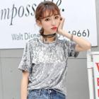 Studded Velvet Short Sleeve T-shirt