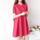Short-sleeve Frog Buttoned A-line Mini Dress
