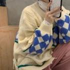 Checkered Cable Knit Cardigan