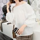 Off-shoulder 3/4-sleeves Chiffon Blouse