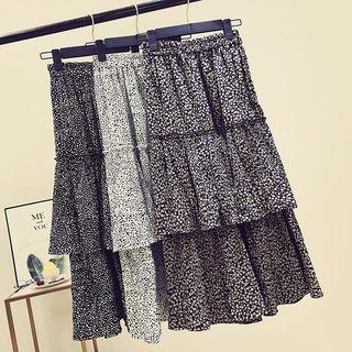 Leopard Print Midi Tiered A-line Skirt
