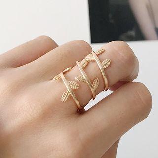 925 Sterling Silver Leaf Ring K518 - Leaf - Champagne Gold - One Size