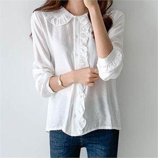 Round-collar Frill-trim Blouse