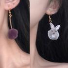 Rabbit Drop Earring 0872a - 1 Pair - Normal Hook Earring - Purple Ball & Rabbit - Gold - One Size