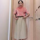 Mock-turtleneck Elbow-sleeve Velvet Top / Midi A-line Skirt / Set