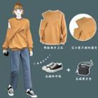 Off Shoulder Plain Long-sleeve Sweatshirt As Shown In Figure - One Size