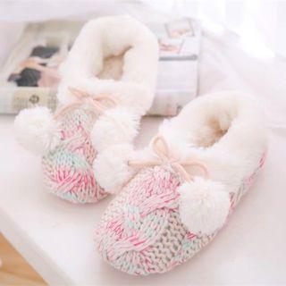 Faux Fur Lined Knit Slippers