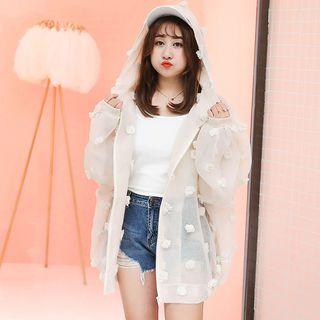 Flower Applique Hooded Zip Jacket
