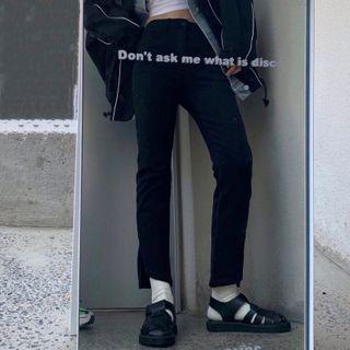 Plain Straight Leg Skinny Slit Jeans