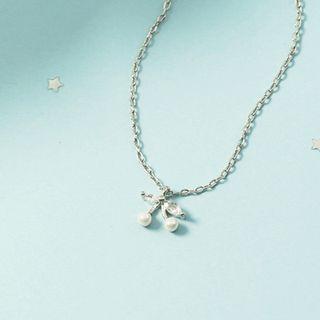 Rhinestone Faux Pearl Cherry Choker Necklace As Shown In Figure - One Size