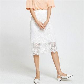 Laced-hem H-line Midi Skirt