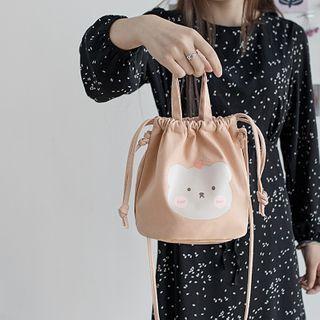 Print Drawstring Canvas Bucket Bag