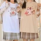 Short-sleeve Cat Print T-shirt / Long-sleeve Printed T-shirt
