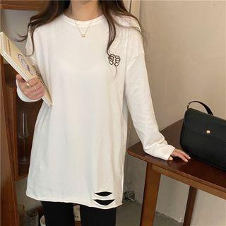 Long-sleeve Embroidered Ripped Top (various Designs)