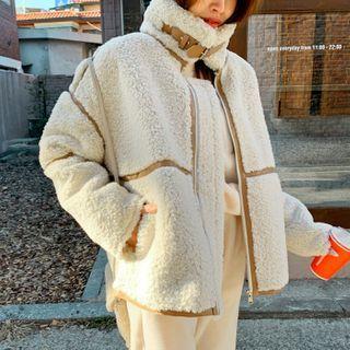 Belted Piped Faux-shearling Jacket Ivory - One Size