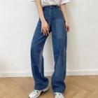 High-waist Patched Wide-leg Jeans