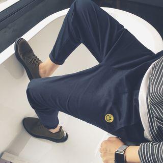 Smiley Face Embroidered Slim Fit Pants