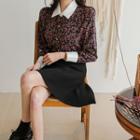 Contrast-collar Flower Pattern Blouse