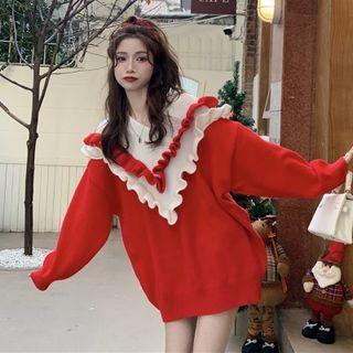 Frill Trim Sweater Red - One Size