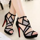 Faux-leather Cutout High-heel Sandals
