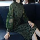 Long-sleeve Gathered Waist Lace Dress
