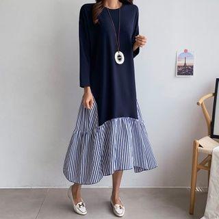 Color-block Stripe Tiered Dress