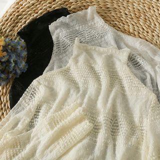 Cowl-neck Slim-fit Sheer Lace Top