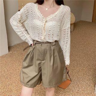 Perforated Cardigan / High-waist Shorts