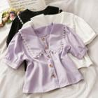 Lace-trim Puff-sleeve Crop Blouse