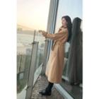 Hidden-button Long Coat With Belt Beige - One Size