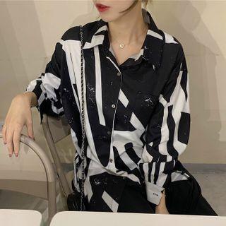 Two-tone Printed Blouse As Shown In Figure - One Size
